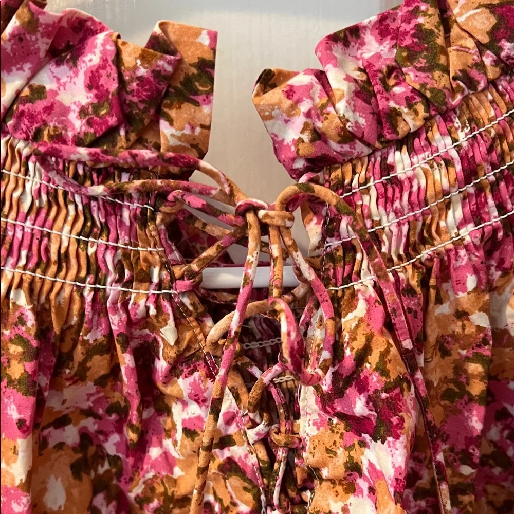 J. Crew Pink Floral Smocked-Neck Puff-Sleeve Blouse
